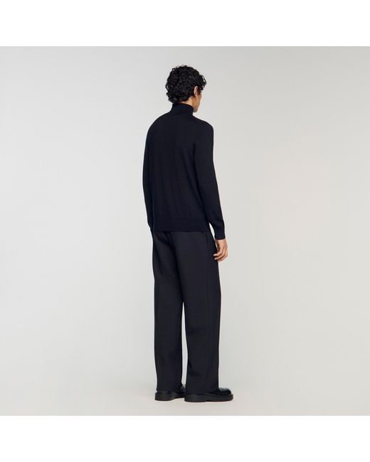 Sandro Black Roll Neck Wool Sweater for men