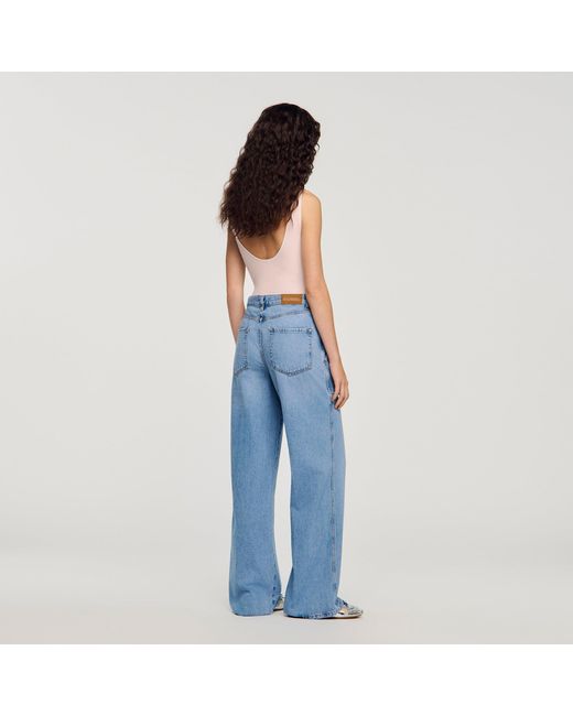 Sandro Blue Faded Wide Straight-Leg Jeans