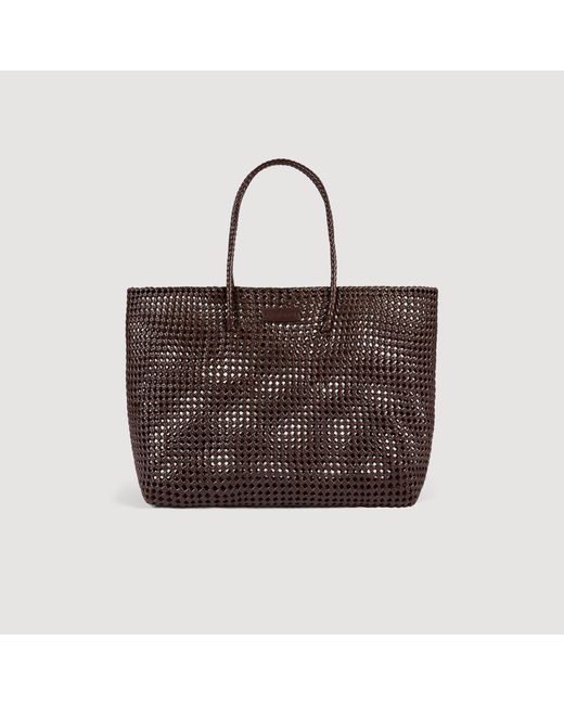 Sandro Brown Woven Tote Bag With Patch for men