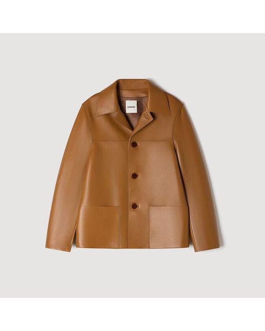 Sandro Brown Buttoned Lambskin Jacket for men