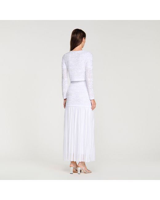 Sandro White Cropped Pearl Cardigan