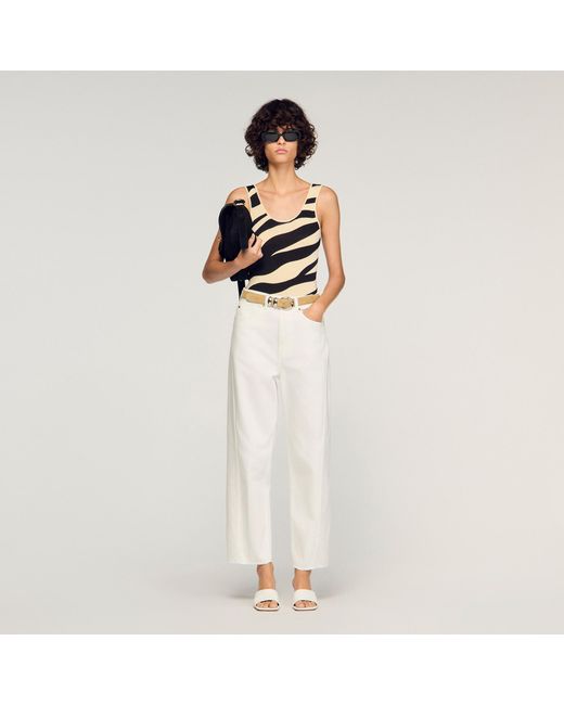 Sandro White Zebra Print Knit Bodysuit