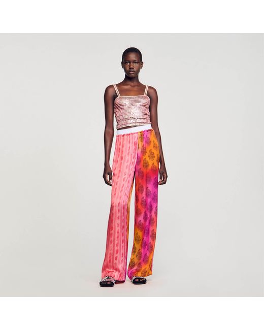 Sandro Red Wide-Leg Patterned Trousers