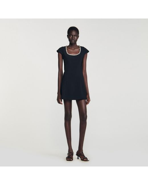 Sandro Blue Short Dress With Rhinestone Collar
