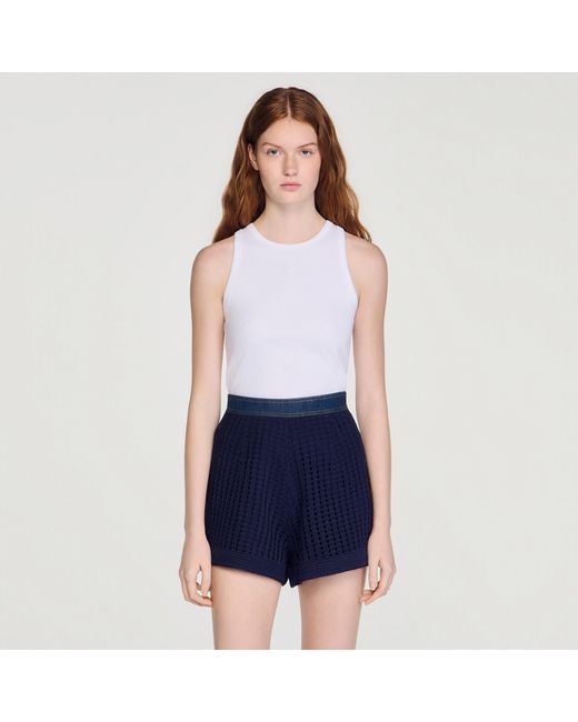 Sandro Blue High-Waisted Crochet Shorts