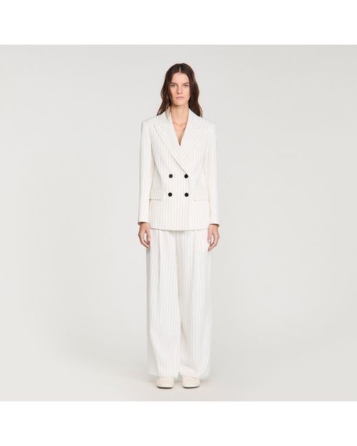 Sandro White Striped Suit Jacket