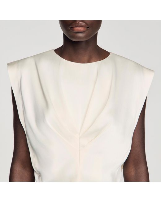 Sandro Natural Pleated Satin Crop Top