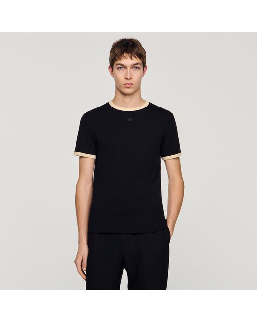 Sandro Black Two-Tone Patch T-Shirt for men