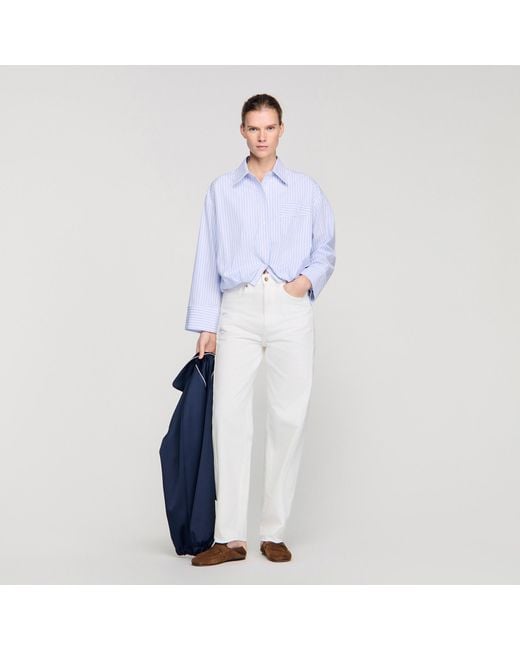 Sandro Blue Cropped Striped Shirt