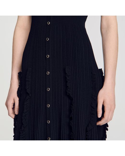 Sandro Blue Knit Maxi Dress With Ruffles