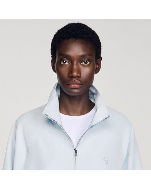 Sandro White Embroidered Collar Oversized Jacket