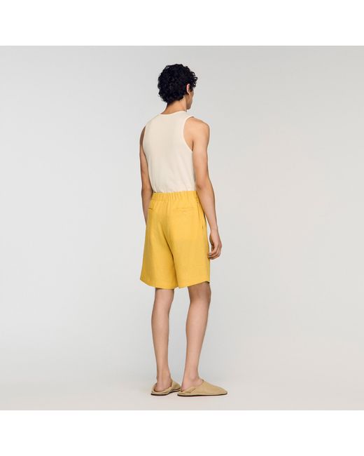 Sandro Yellow Elastic Waist Linen Shorts for men