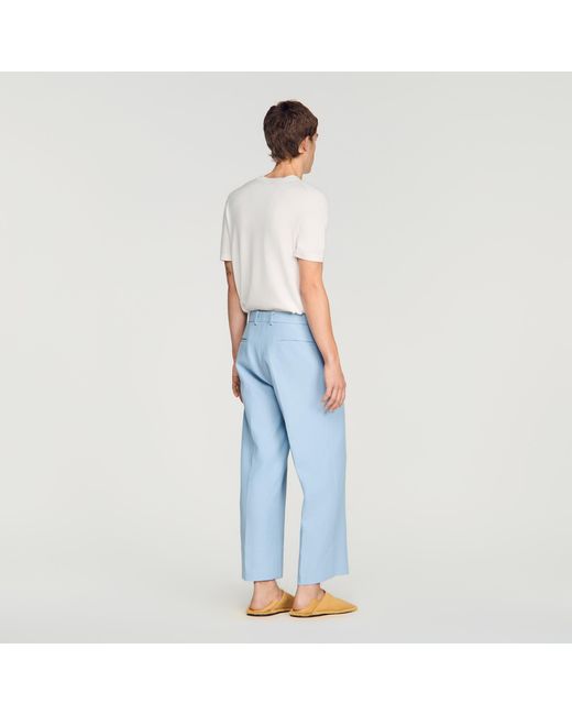 Sandro Blue Pleated Wide-Leg Trousers for men