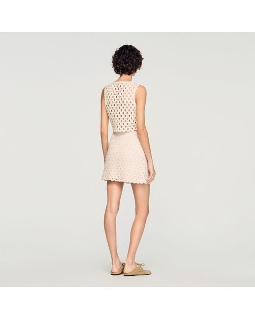 Sandro Natural Beaded Crochet Cardigan