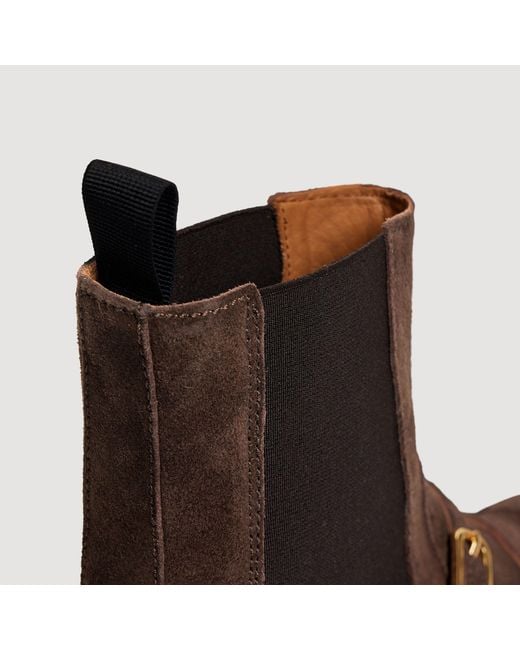 Sandro Brown Buckle Suede Chelsea Boots