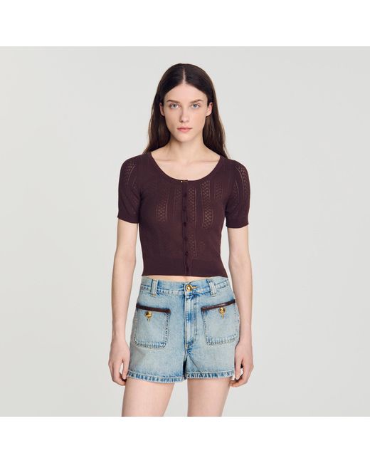 Sandro Blue Pointelle Knit Cardigan