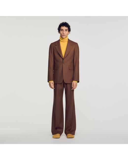 Sandro Brown Loose Wool Suit Jacket for men
