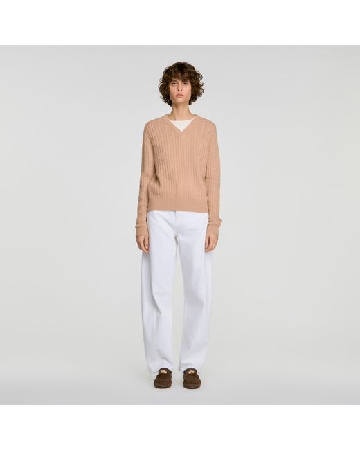 Sandro White 2-In-1 Cable Knit Sweater