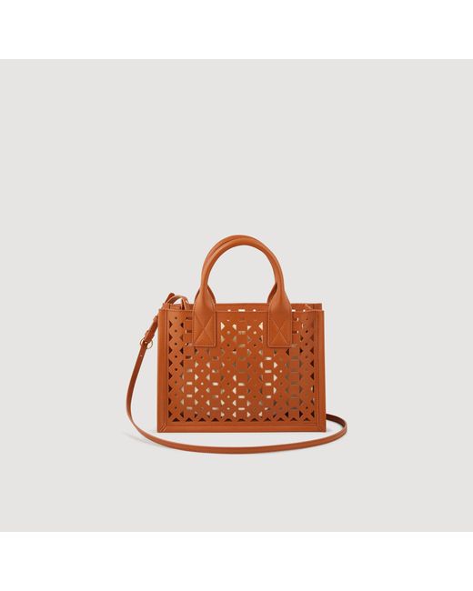 Sandro Brown Small Punched Leather Kasbah Tote