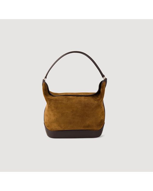 Sandro Brown Suede And Leather Bucket Bag Tangoso
