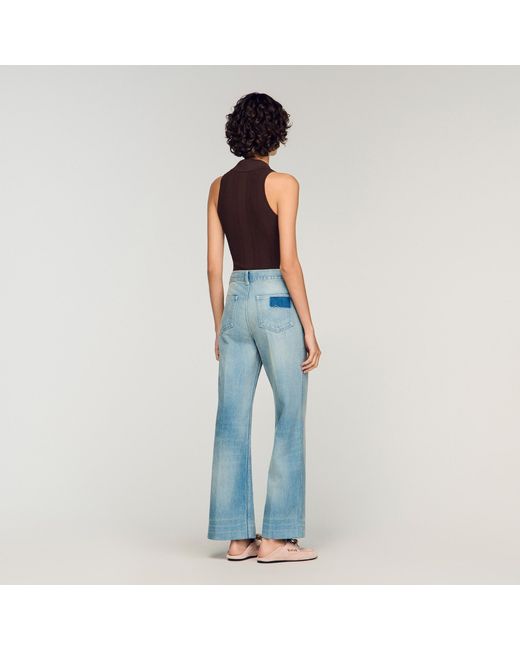 Sandro Blue Faded Straight Zipped Cotton Jeans