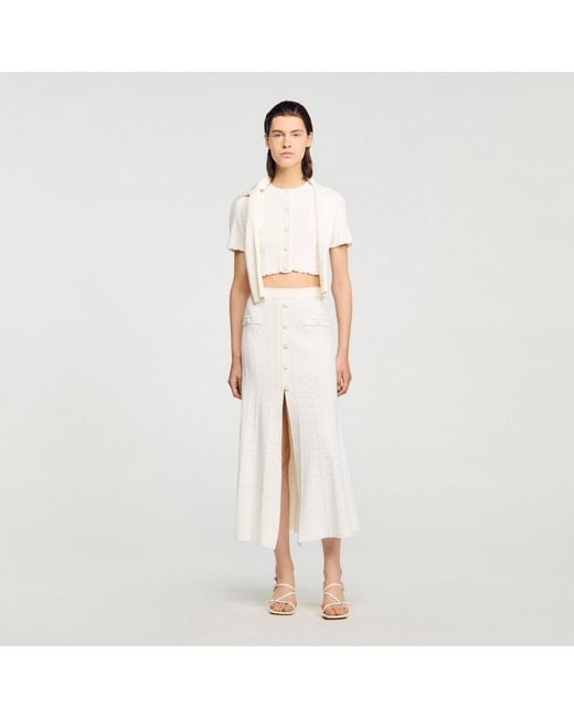 Sandro Natural Pointelle Knit Maxi Skirt