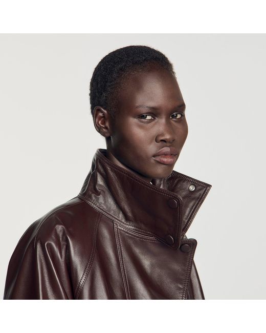 Sandro Blue Oversized Leather Jacket