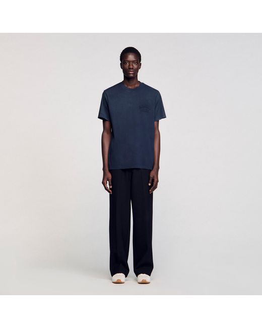 Sandro Blue Worn-Effect T-Shirt for men
