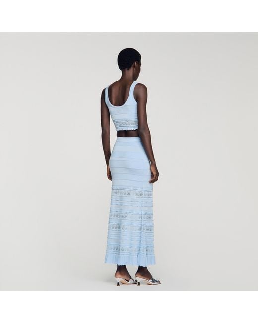Sandro Blue Pointelle Knit Crop Top
