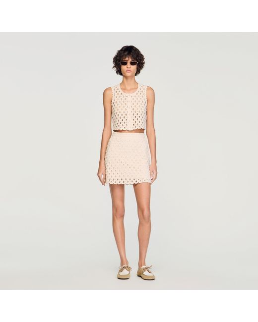 Sandro Natural Beaded Crochet Cardigan