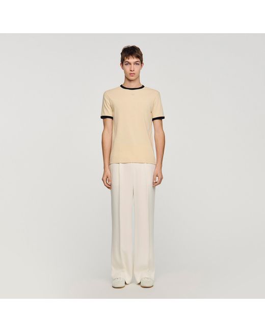 Sandro Natural Two-Tone Patch T-Shirt for men