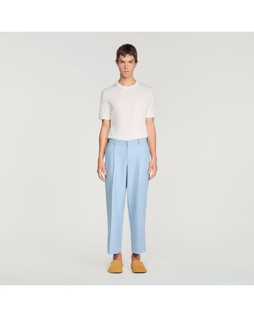 Sandro Blue Pleated Wide-Leg Trousers for men
