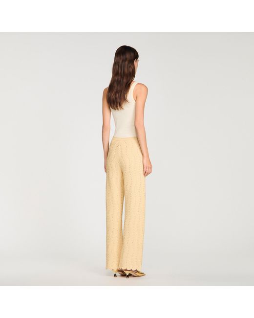 Sandro Natural Rhinestone Knit Trousers