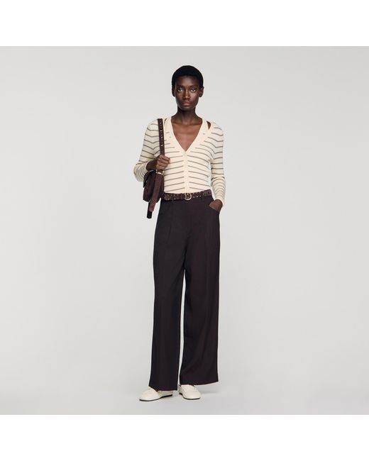 Sandro Black Striped Ribbed Cardigan