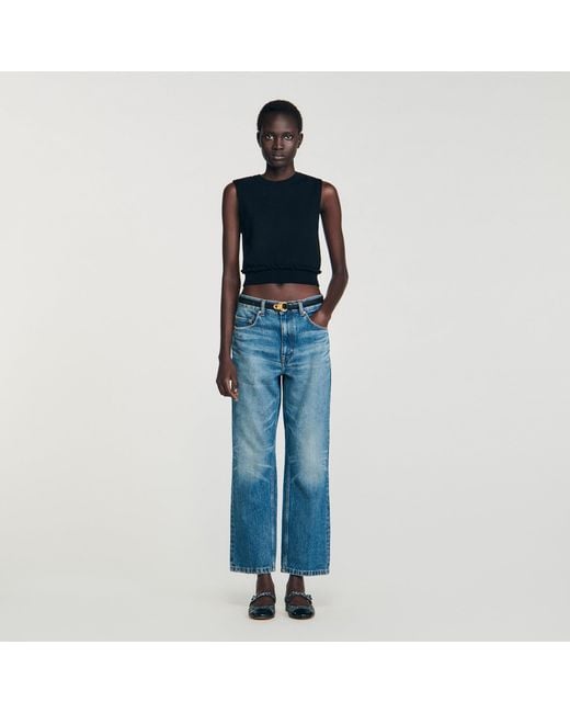 Sandro Blue Ruffled Cropped Jumper