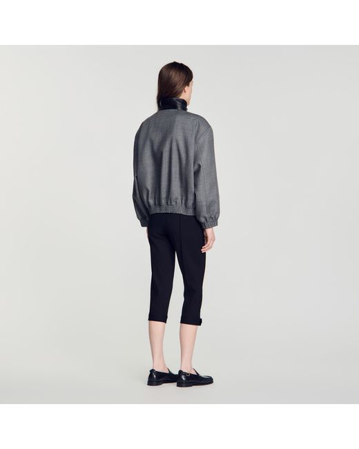 Sandro Blue Oversized Leather-Collar Jacket