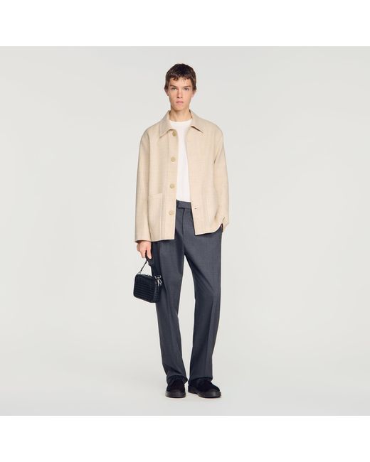 Sandro Blue Straight Buttoned Wool Jacket for men