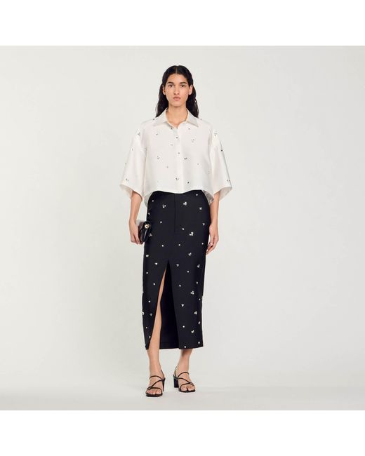Sandro White Shirt Embellished With Rhinestones