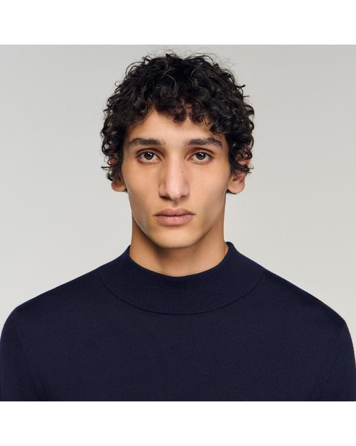Sandro Blue Wool Jumper With High Neck for men