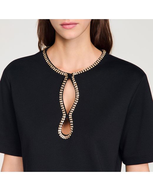 Sandro Black Rhinestone Cropped T-Shirt
