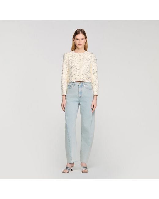 Sandro Blue Cropped Sequinned Cotton Jacket