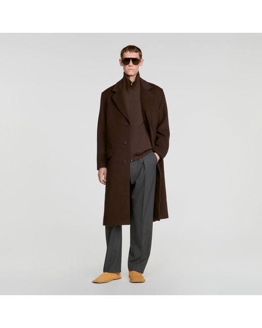 Sandro Brown Long Wool And Cashmere Coat for men