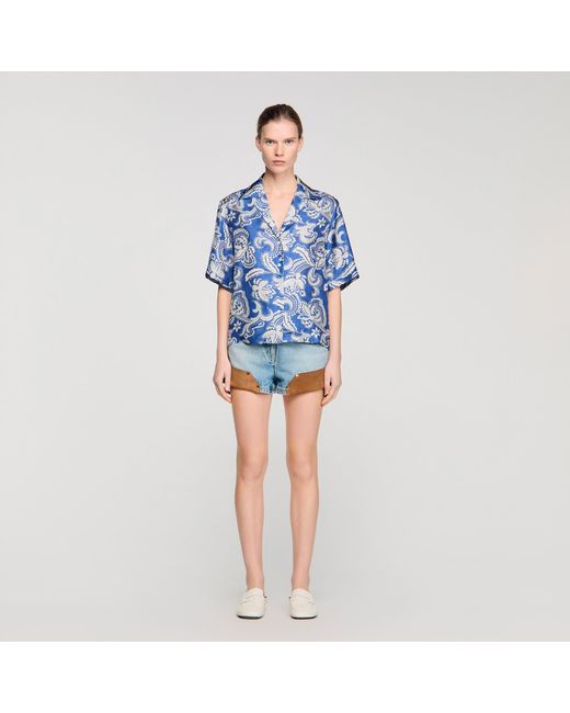 Sandro Blue Floral Print Shirt