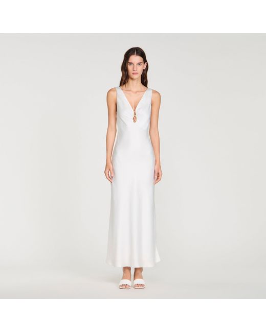Sandro White Jewel Satin-Effect Maxi Dress
