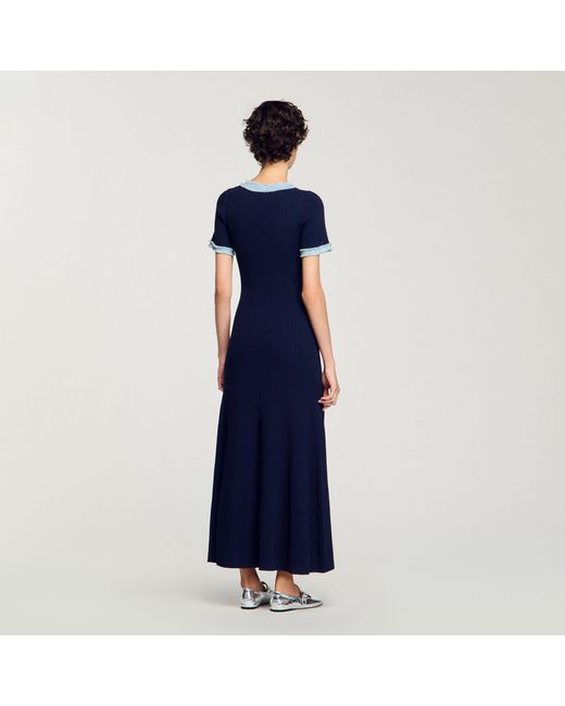 Sandro Knit And Denim Midi Dress in Blue | Lyst UK