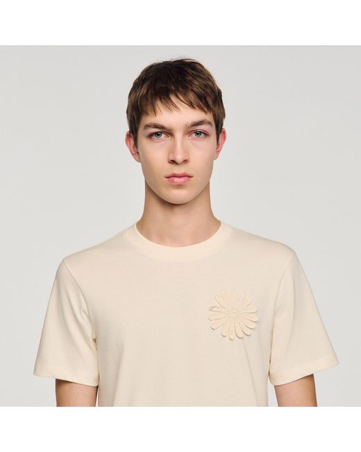 Sandro Natural Cotton Crochet Flower T-Shirt for men