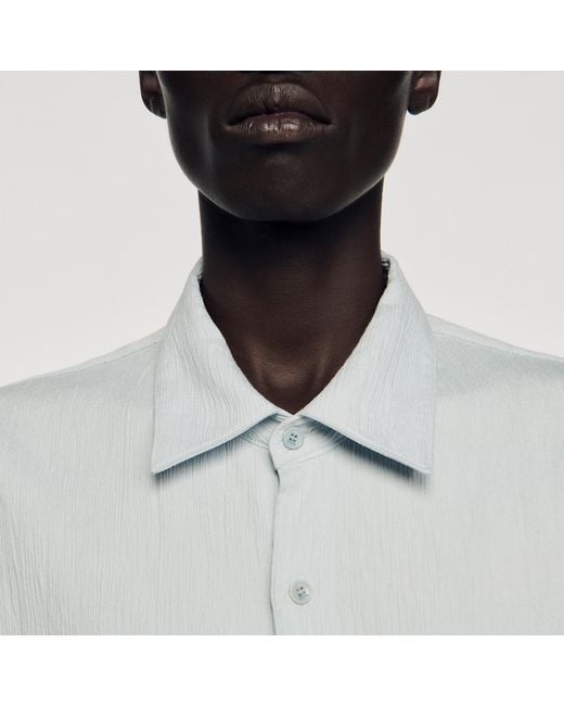 Sandro White Pleated Shirt With Shark Collar for men