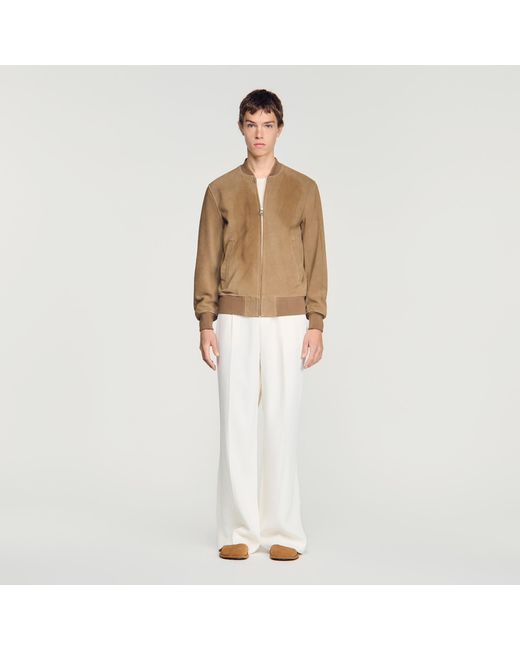 Sandro White Zip-Up Split Leather Jacket for men