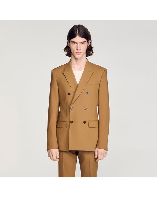 Sandro Natural Double-Breasted Wool Suit Jacket for men