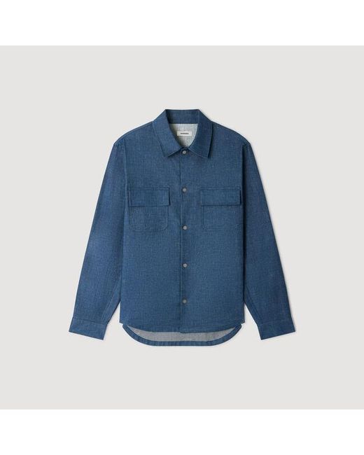 Sandro Blue Denim-Effect Cotton And Linen Shirt for men